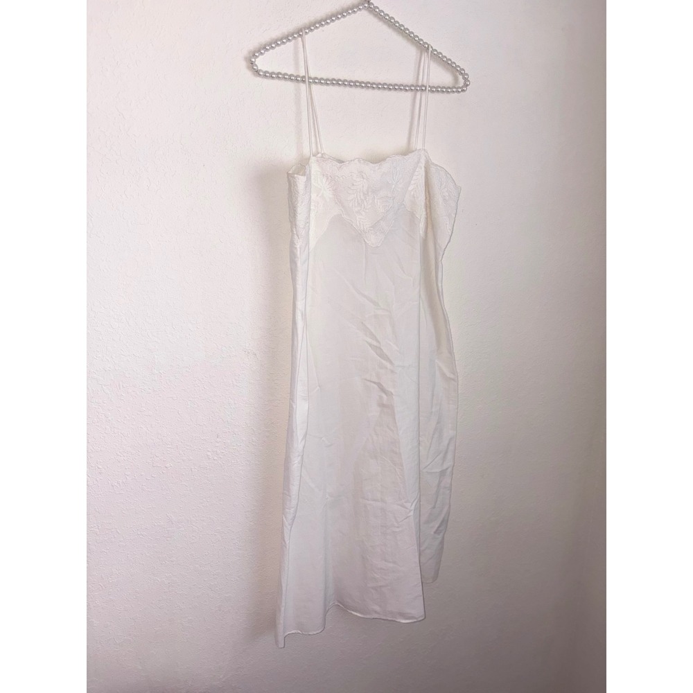 Zara Linen Midi Dress medium White New Embroidered Scallop Spaghetti Strap - Picture 6 of 16